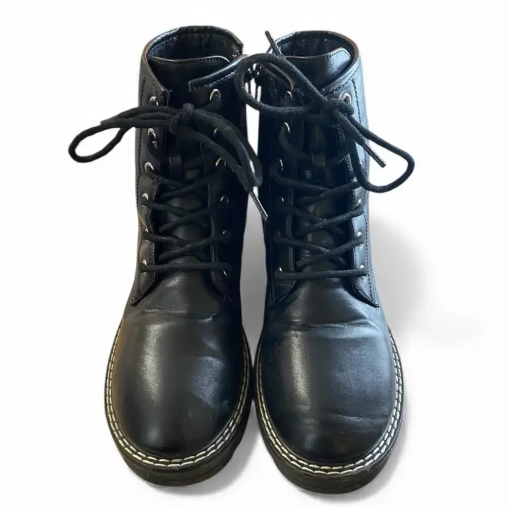 MIA Winter Combat Boots Girls 4M Black Faux Leather Lace Up Lined